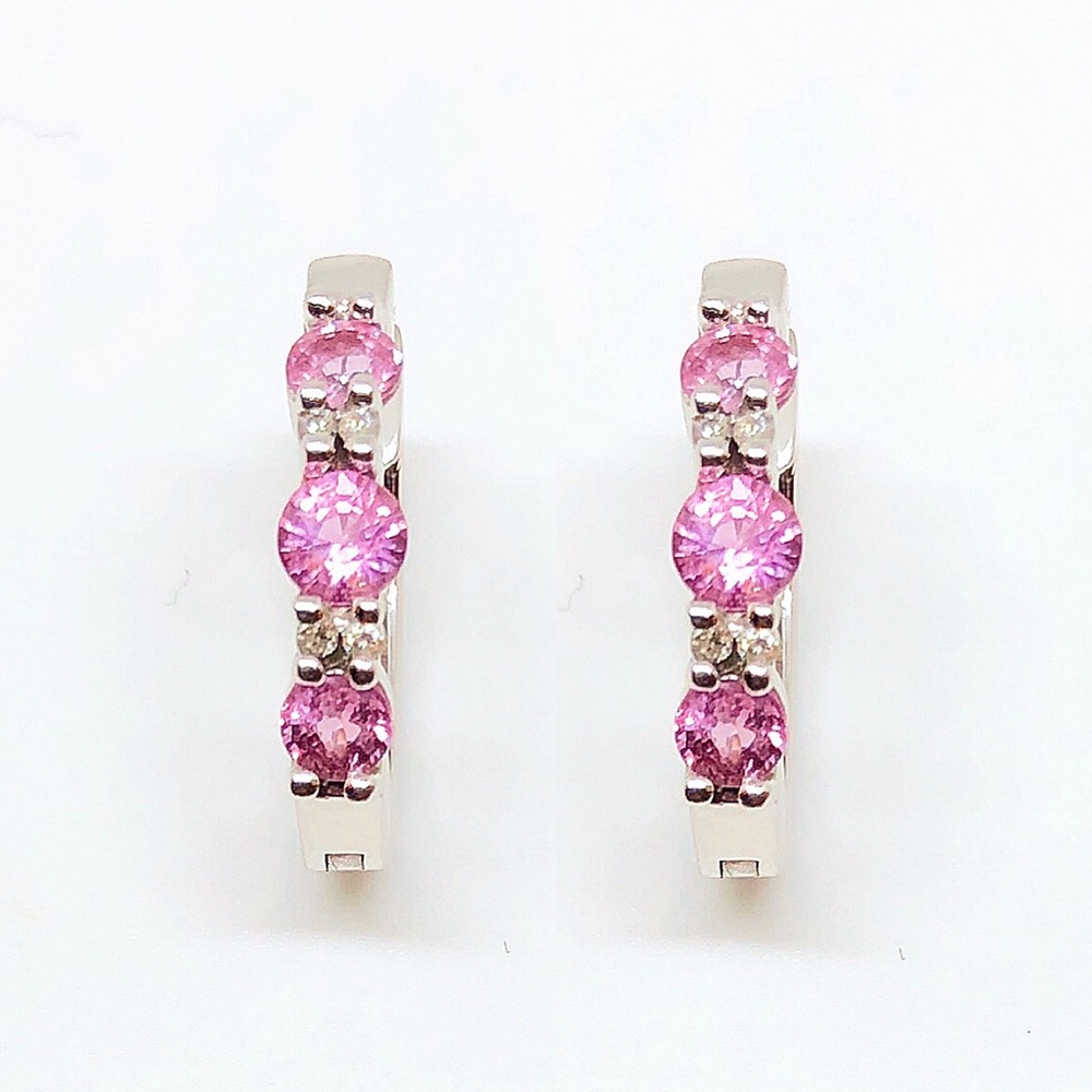 14k White Gold Pink topaz & Diamond Earrings